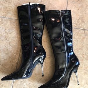 Sexy Black Heeled Boots , with a chrome heel ,;)